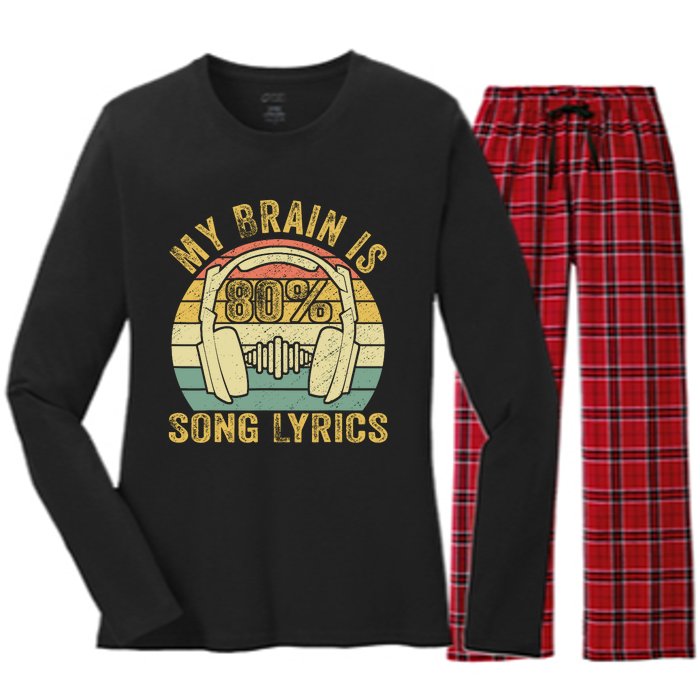 Funny & Cool Music Lover Life My Brain Is 80% Song Lyrics Women's Long Sleeve Flannel Pajama Set 