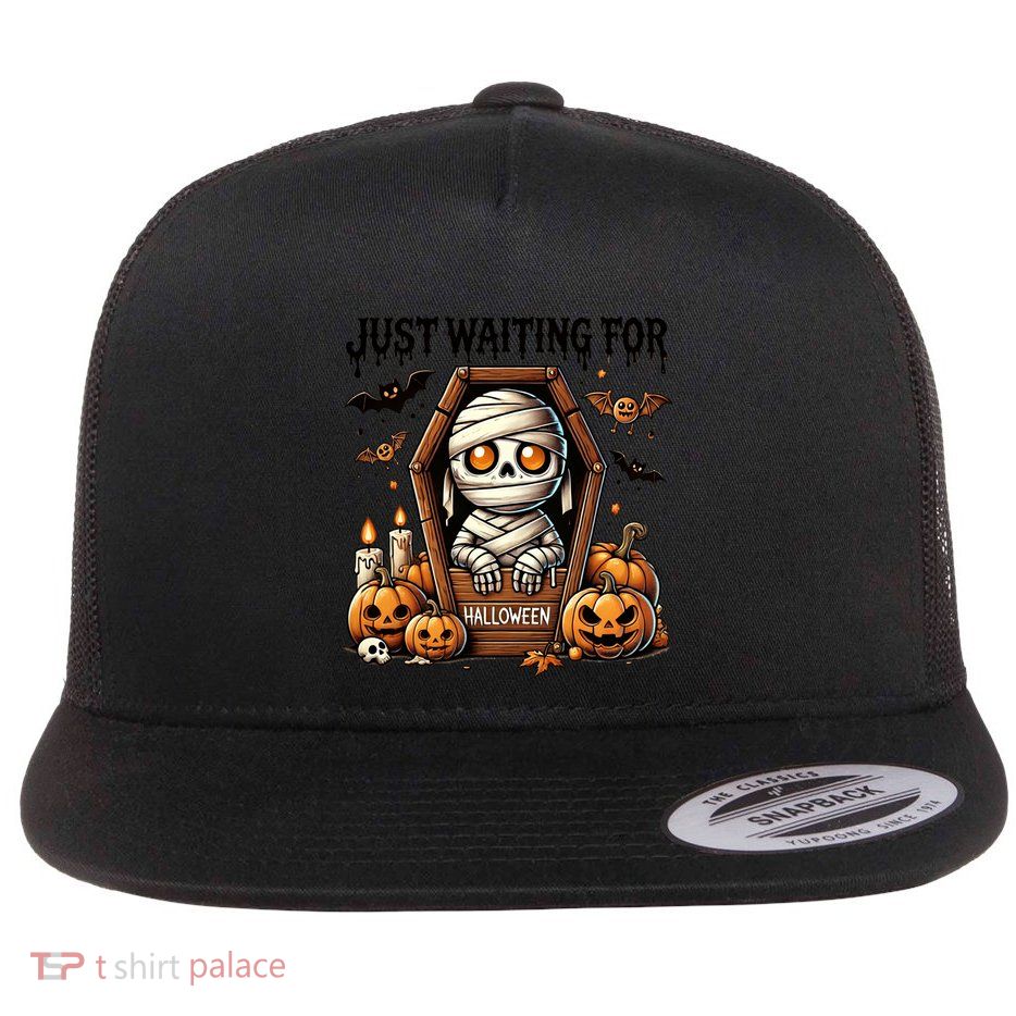 Funny Cute Mummy Just Waiting For Halloween Cute Gift Flat Bill Trucker Hat