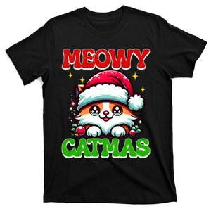 Funny Christmas Meowy Catmas Xmas Tree Santa Cat Kitten T-Shirt