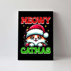 Funny Christmas Meowy Catmas Xmas Tree Santa Cat Kitten Canvas