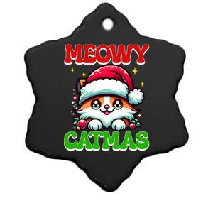 Funny Christmas Meowy Catmas Xmas Tree Santa Cat Kitten Ceramic Star Ornament