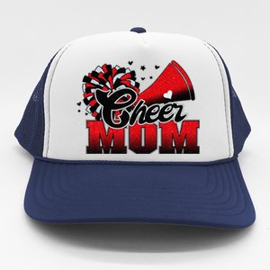 Football Cheer Mom Red Black Pom Leopard Trucker Hat