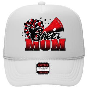 Football Cheer Mom Red Black Pom Leopard High Crown Mesh Back Trucker Hat