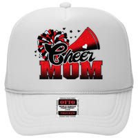 Football Cheer Mom Red Black Pom Leopard High Crown Mesh Back Trucker Hat