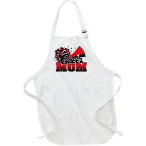 Football Cheer Mom Red Black Pom Leopard Full-Length Apron With Pockets