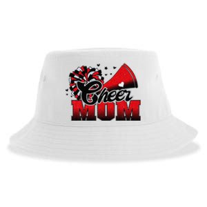 Football Cheer Mom Red Black Pom Leopard Sustainable Bucket Hat