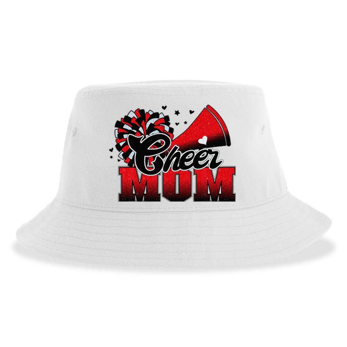 Football Cheer Mom Red Black Pom Leopard Sustainable Bucket Hat