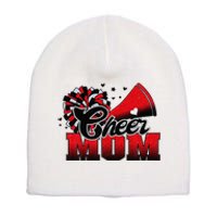 Football Cheer Mom Red Black Pom Leopard Short Acrylic Beanie