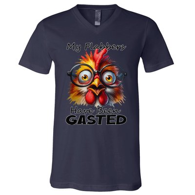 Funny Chicken My Flabbers Have Been Gasted Retro Graphic V-Neck T-Shirt