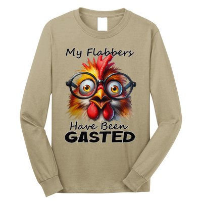 Funny Chicken My Flabbers Have Been Gasted Retro Graphic Long Sleeve Shirt