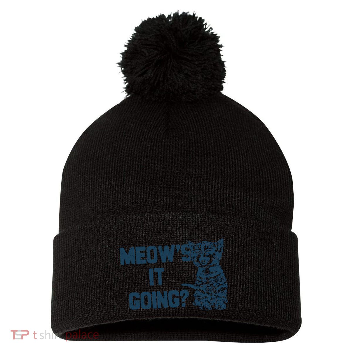 Funny Cat MeowS It Going Cute Cat Pun Pom Pom 12in Knit Beanie