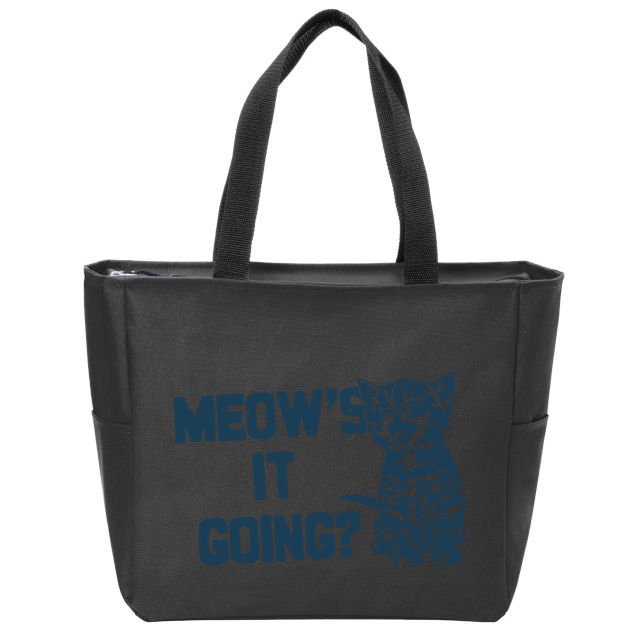 Funny Cat MeowS It Going Cute Cat Pun Zip Tote Bag