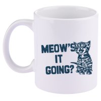 Funny Cat MeowS It Going Cute Cat Pun 11oz C Handle Ceramic Mug