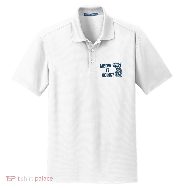 Funny Cat MeowS It Going Cute Cat Pun Dry Zone Grid Polo