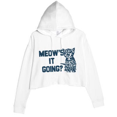 Funny Cat MeowS It Going Cute Cat Pun Crop Fleece Hoodie