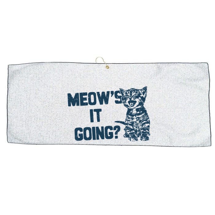 Funny Cat MeowS It Going Cute Cat Pun Large Microfiber Waffle Golf Towel
