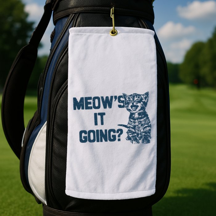 Funny Cat MeowS It Going Cute Cat Pun Golf Towel