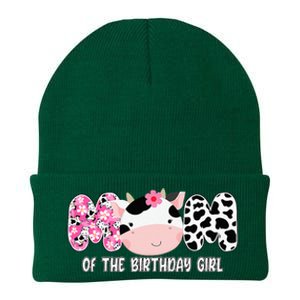 Funny Cow Mom Of The Birthday Girl Cow Farm Birthday Family Knit Cap Winter Beanie