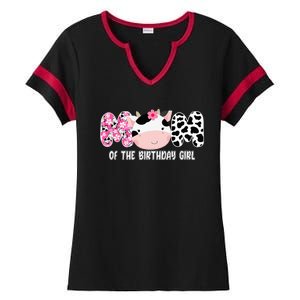 Funny Cow Mom Of The Birthday Girl Cow Farm Birthday Family Ladies Halftime Notch Neck Tee