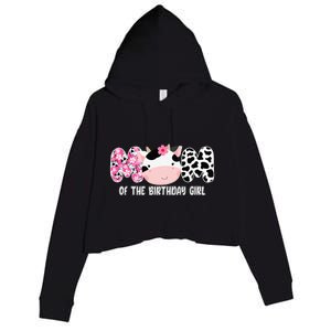 Funny Cow Mom Of The Birthday Girl Cow Farm Birthday Family Crop Fleece Hoodie