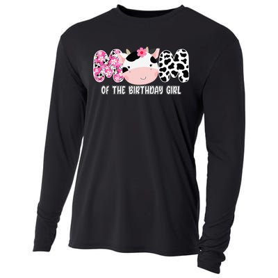 Funny Cow Mom Of The Birthday Girl Cow Farm Birthday Family Cooling Performance Long Sleeve Crew