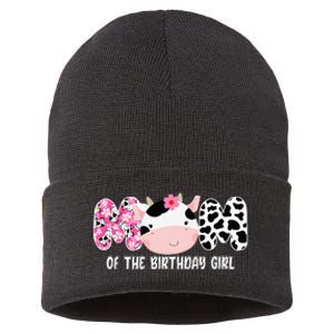 Funny Cow Mom Of The Birthday Girl Cow Farm Birthday Family Sustainable Knit Beanie