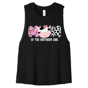 Funny Cow Mom Of The Birthday Girl Cow Farm Birthday Family Women's Racerback Cropped Tank