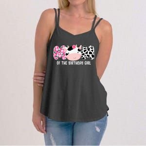 Funny Cow Mom Of The Birthday Girl Cow Farm Birthday Family Women's Strappy Tank