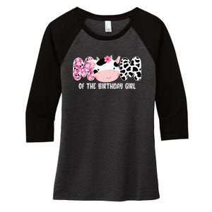 Funny Cow Mom Of The Birthday Girl Cow Farm Birthday Family Women's Tri-Blend 3/4-Sleeve Raglan Shirt