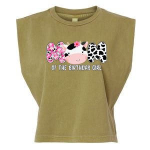 Funny Cow Mom Of The Birthday Girl Cow Farm Birthday Family Garment-Dyed Women's Muscle Tee