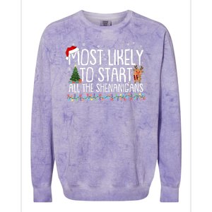 Funny Christmas Most Likely To Start All The Shenanigans Colorblast Crewneck Sweatshirt