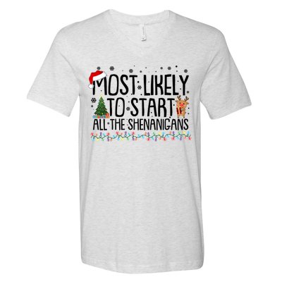 Funny Christmas Most Likely To Start All The Shenanigans V-Neck T-Shirt