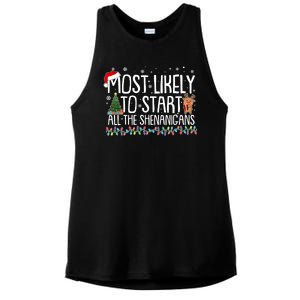 Funny Christmas Most Likely To Start All The Shenanigans Ladies PosiCharge Tri-Blend Wicking Tank