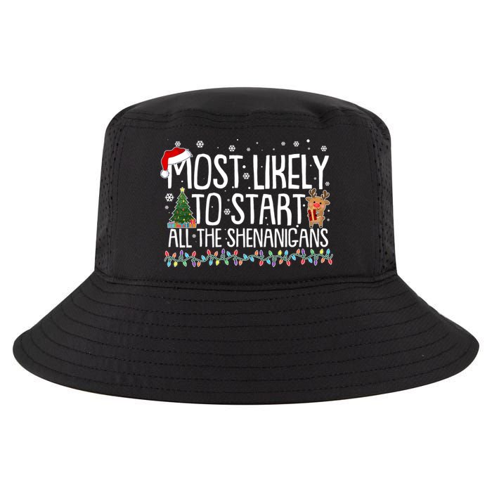 Funny Christmas Most Likely To Start All The Shenanigans Cool Comfort Performance Bucket Hat