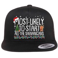 Funny Christmas Most Likely To Start All The Shenanigans Flat Bill Trucker Hat