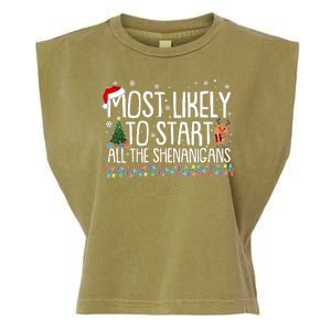 Funny Christmas Most Likely To Start All The Shenanigans Garment-Dyed Women's Muscle Tee