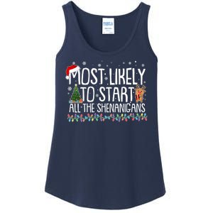 Funny Christmas Most Likely To Start All The Shenanigans Ladies Essential Tank