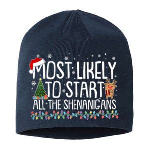 Funny Christmas Most Likely To Start All The Shenanigans Sustainable Beanie