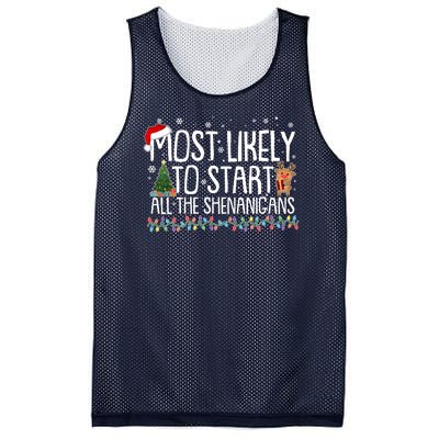 Funny Christmas Most Likely To Start All The Shenanigans Mesh Reversible Basketball Jersey Tank