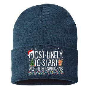 Funny Christmas Most Likely To Start All The Shenanigans Sustainable Knit Beanie