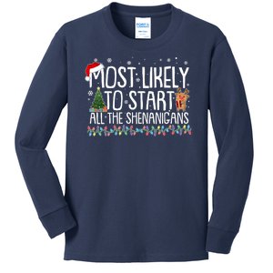 Funny Christmas Most Likely To Start All The Shenanigans Kids Long Sleeve Shirt