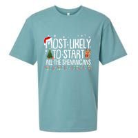 Funny Christmas Most Likely To Start All The Shenanigans Sueded Cloud Jersey T-Shirt