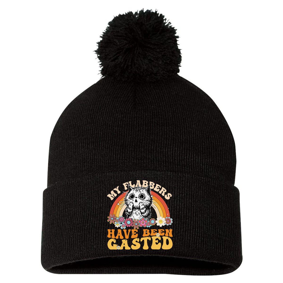 Funny Cat Meme My Flabbers Have Been Gasted Pom Pom 12in Knit Beanie