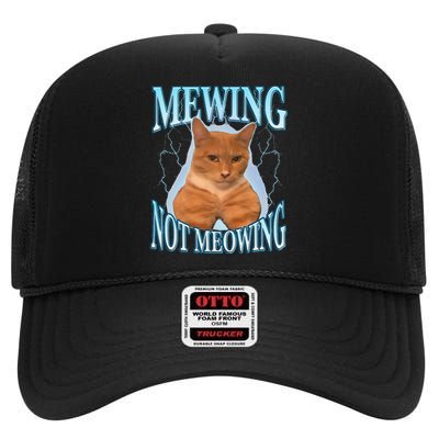 Funny Cat Meme Mewing Looksmax Meowing Cat Trend High Crown Mesh Back Trucker Hat