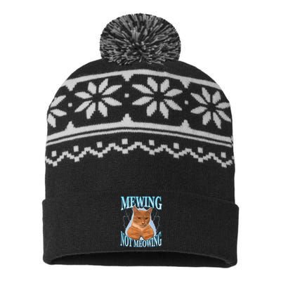 Funny Cat Meme Mewing Looksmax Meowing Cat Trend USA-Made Snowflake Beanie