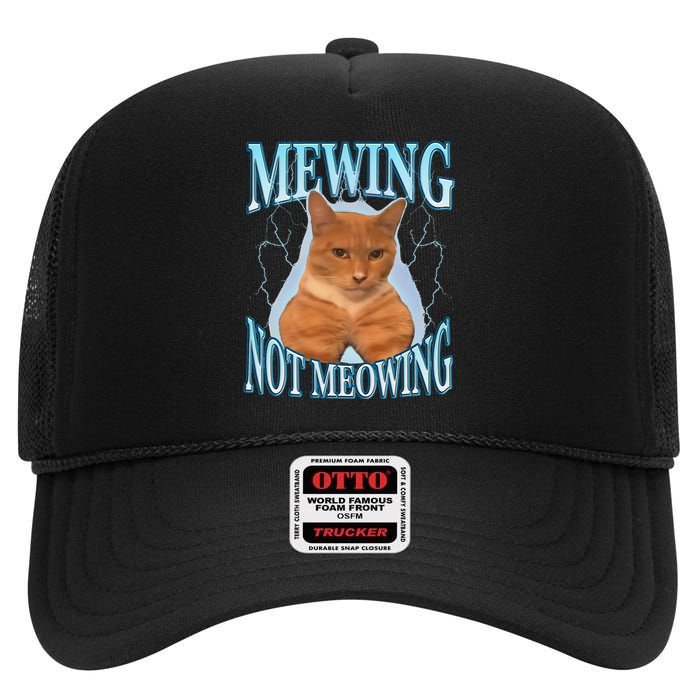 Funny Cat Meme With Meowing Looksmax Meowing Cat High Crown Mesh Back Trucker Hat