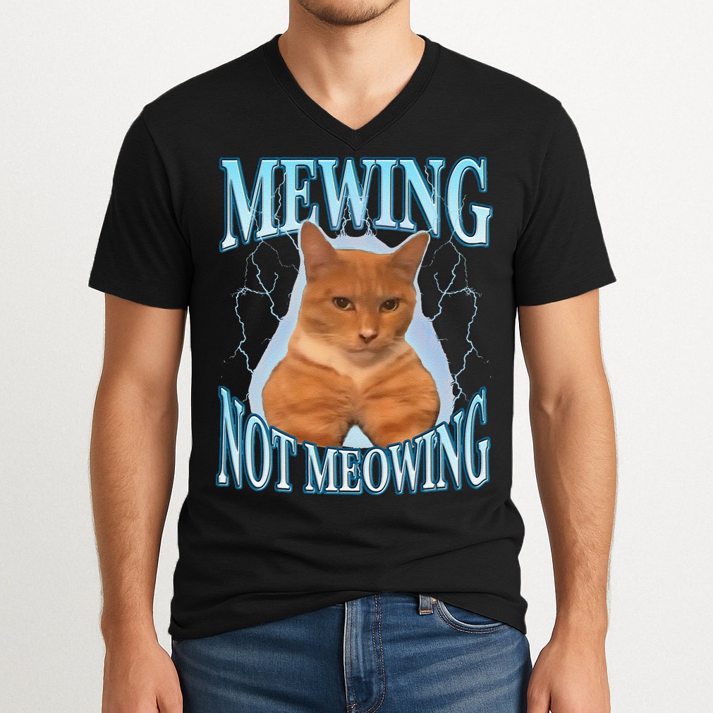 Funny Cat Meme With Meowing Looksmax Meowing Cat V-Neck T-Shirt
