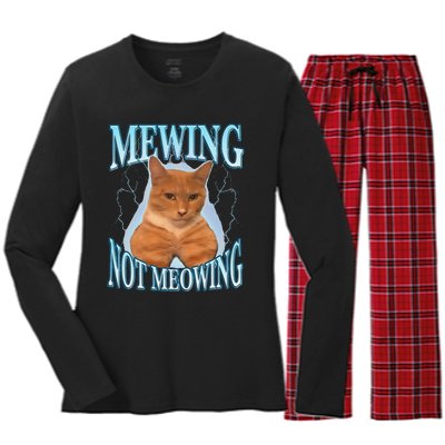 Funny Cat Meme With Meowing Looksmax Meowing Cat Women's Long Sleeve Flannel Pajama Set 