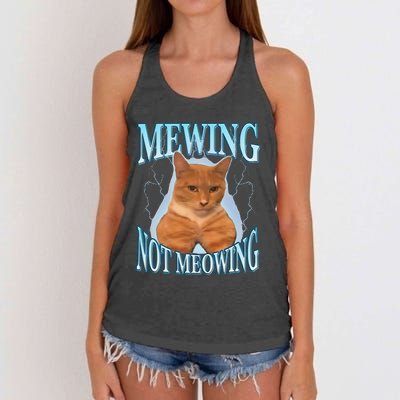 Funny Cat Meme With Meowing Looksmax Meowing Cat Women's Knotted Racerback Tank