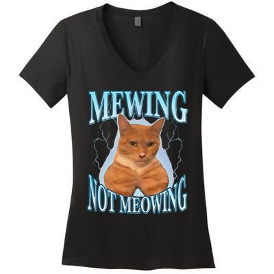 Funny Cat Meme With Meowing Looksmax Meowing Cat Women's V-Neck T-Shirt